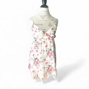 Wet Seal Babydoll White Floral Print Spaghetti Strap Dress w/Lace Hem Sz S